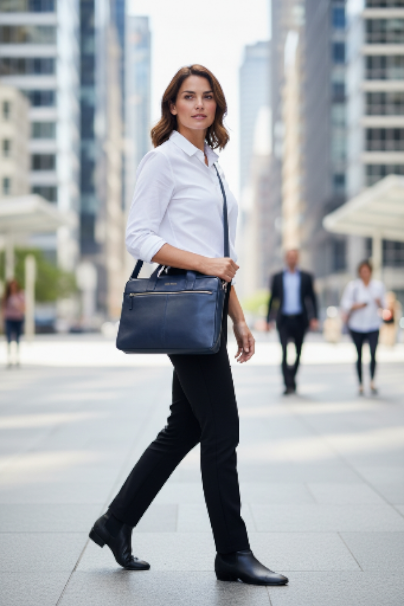 Leather Laptop Bag Navy Blue