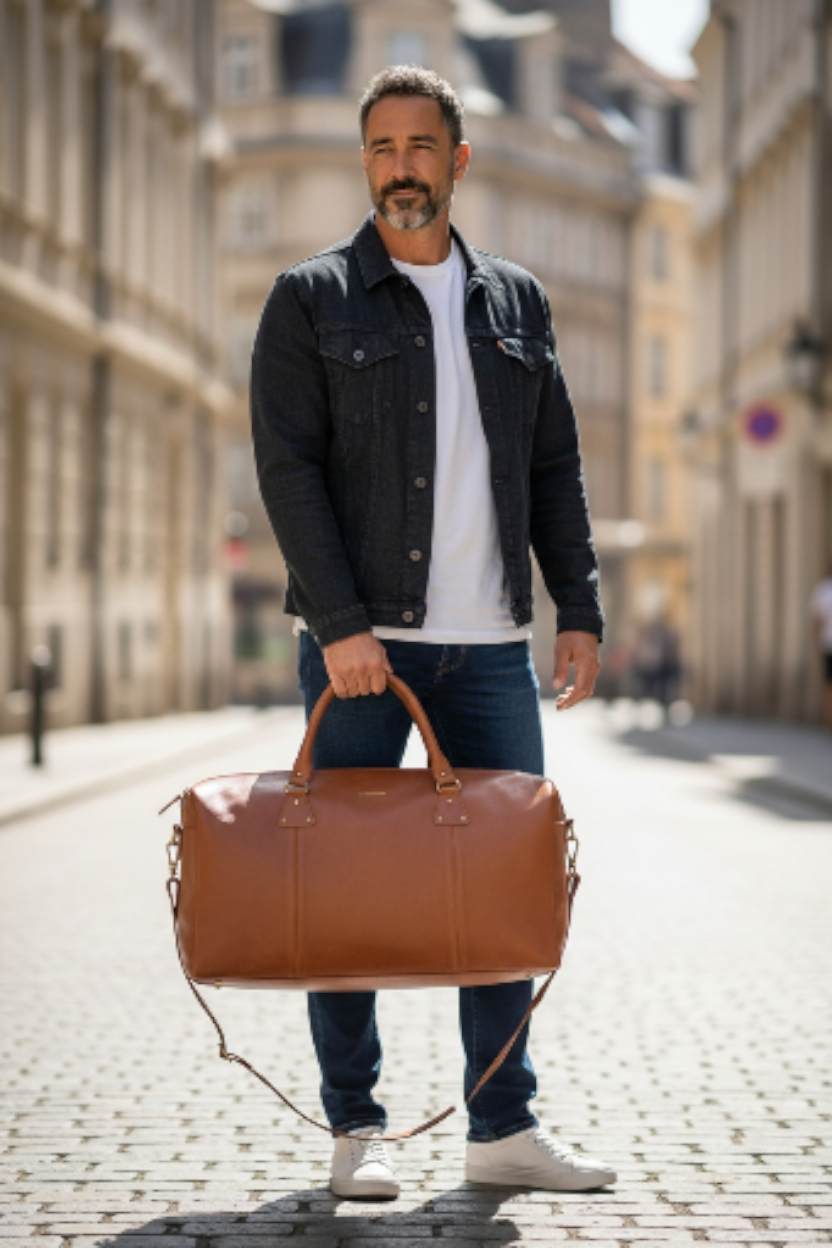 Leather Tan Duffle Bag