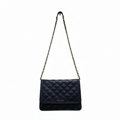 Classic Quilted Flapped Leather Sling Bag Navy Blue