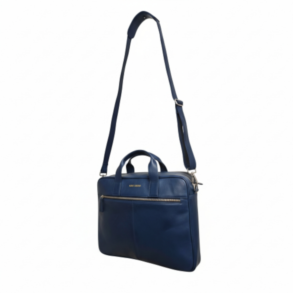 Leather Laptop Bag Navy Blue