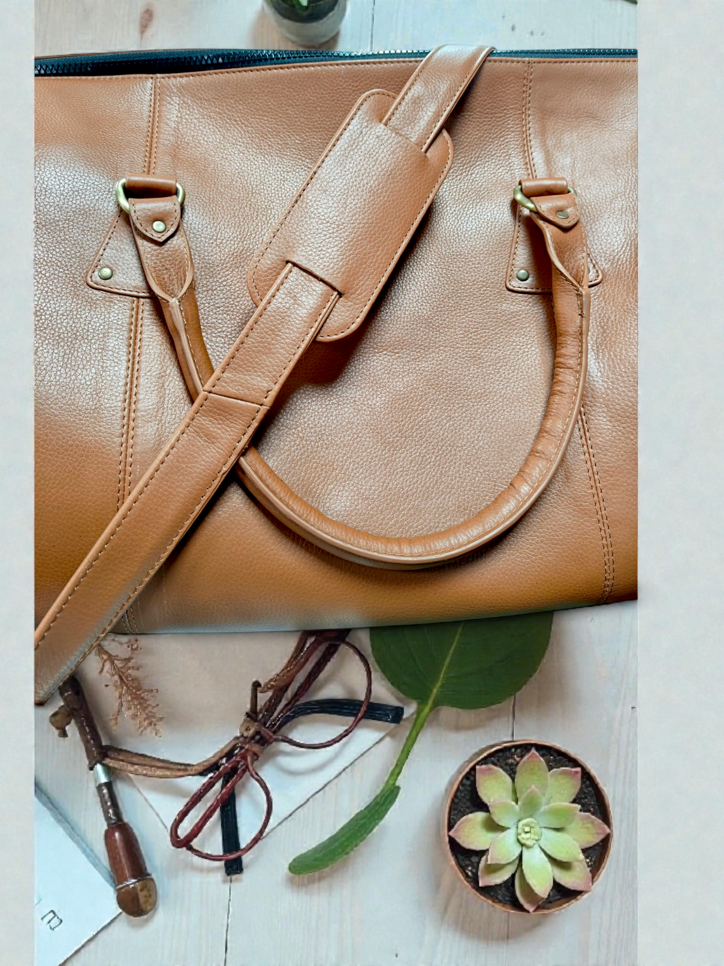 Leather Tan Duffle Bag