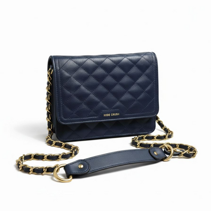 Classic Quilted Flapped Leather Sling Bag Navy Blue